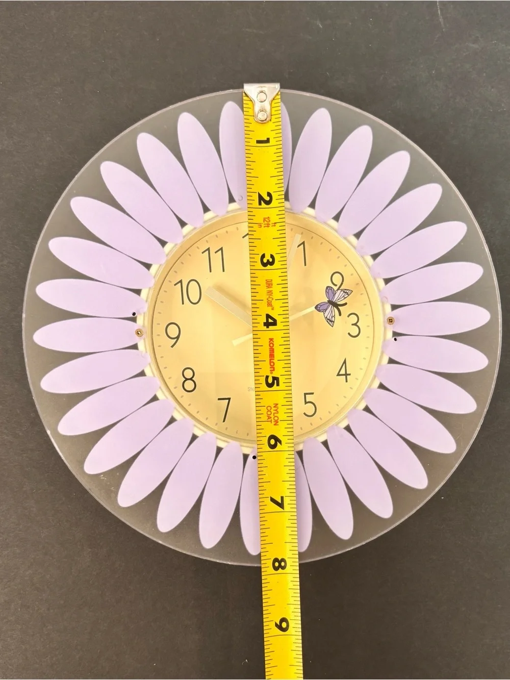 Sterling & Noble Purple Flower Wall Clock Butterfly Hand Arabic Analog WORKS